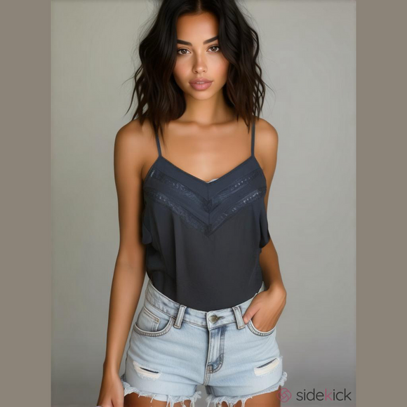 Express V-Neck Camisole Top Lace Trim Spaghetti‎ Straps Black Size Small - Picture 1 of 15